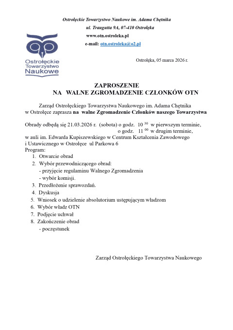 Zaproszenie na walne zgromzdzenie OTN 21032026